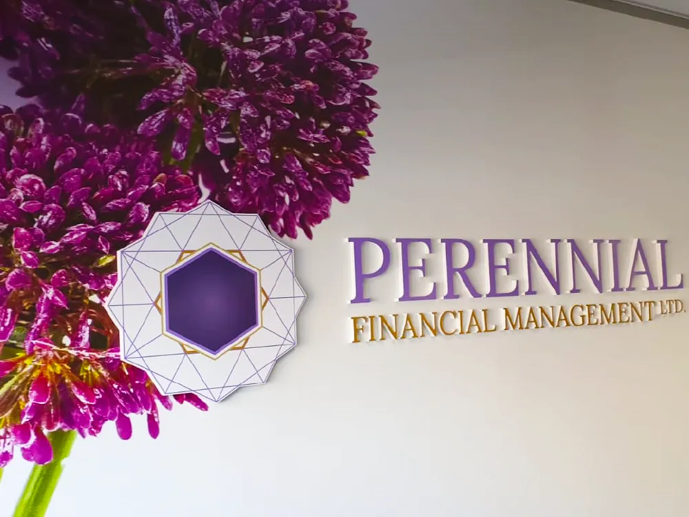 Custom printed one-piece wallpaper featuring built-up foamex logo for Perennial, Warrington